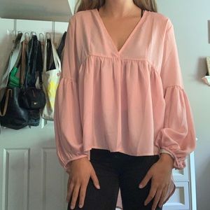 Pink Loose Fitting Long Sleeve Top